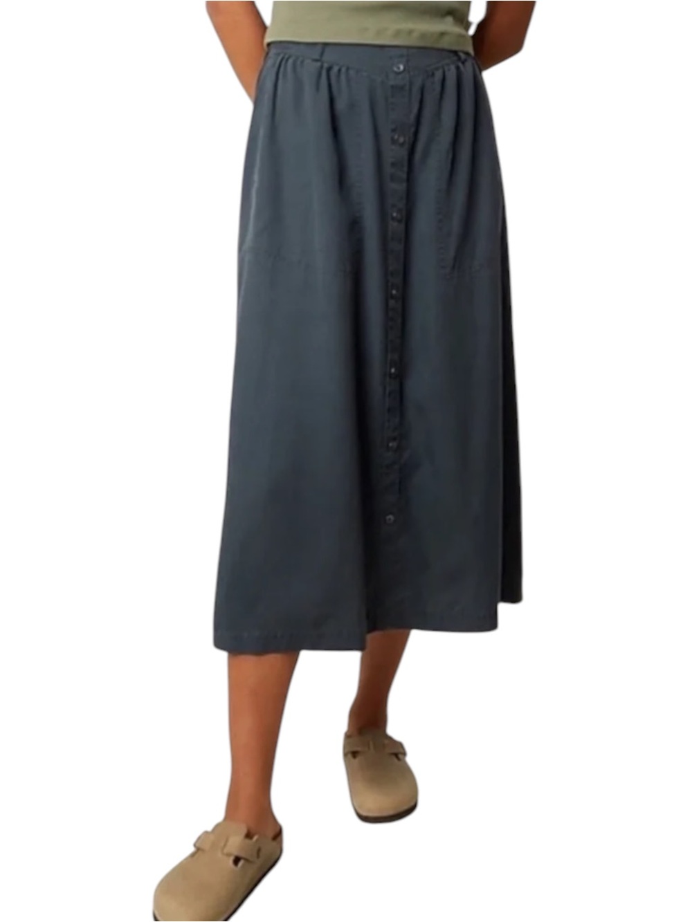 NWT UpWest All Around Button Front Midi Skirt 100% Lyocell Minimalist Charcoal